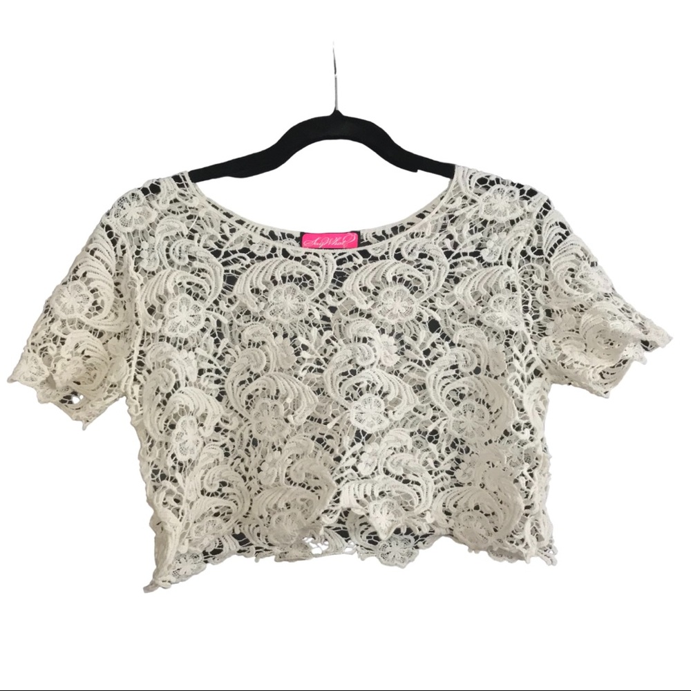 White Cotton-Lace Crop Top